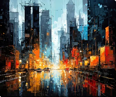 Картина маслом Ночной город №139