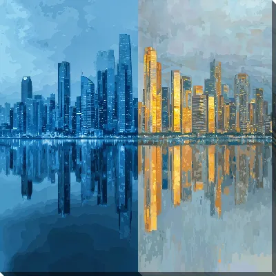 Картина маслом Ночной город №143