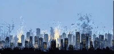 Картина маслом Ночной город №150