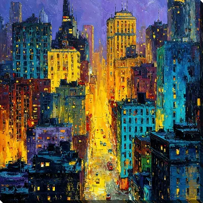 Картина маслом Ночной город №153