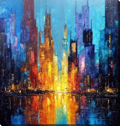Картина маслом Ночной город №154