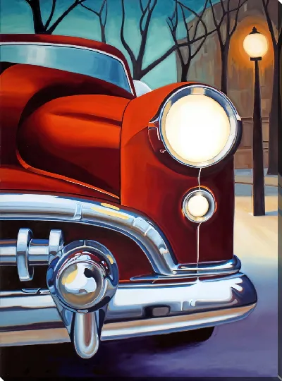 Картина маслом Машина со светящимися фарами №1