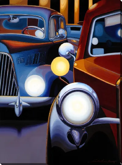 Картина маслом Машина со светящимися фарами №3