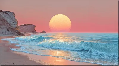 Картина маслом Морской пейзаж в розовых оттенках №4