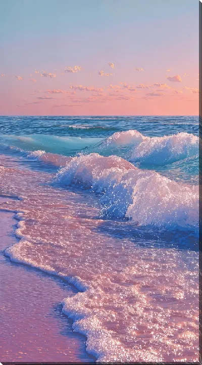 Картина маслом Морской пейзаж в розовых оттенках №13