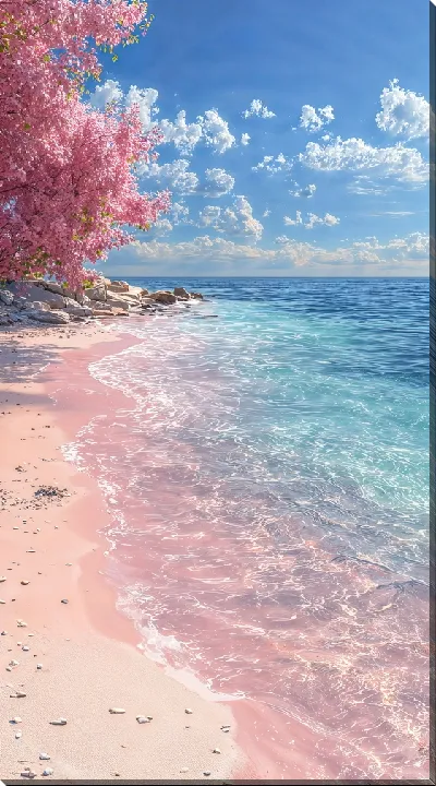 Картина маслом Морской пейзаж в розовых оттенках №21