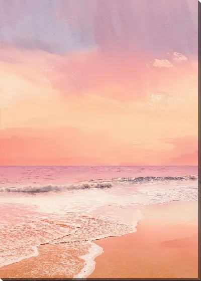 Картина маслом Морской пейзаж в розовых оттенках №23