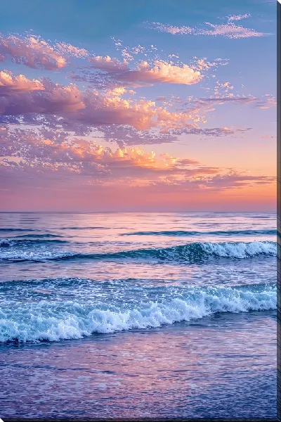 Картина маслом Морской пейзаж в розовых оттенках №24