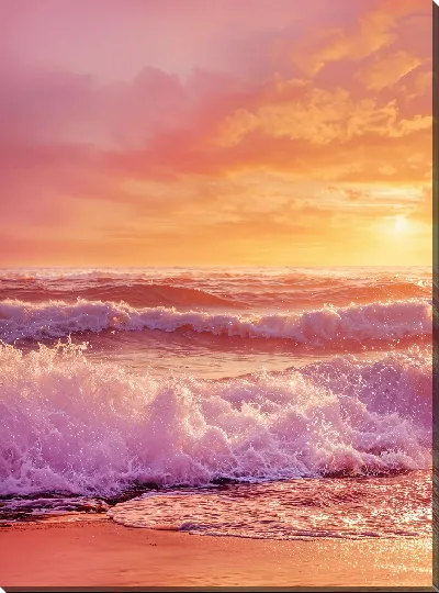 Картина маслом Морской пейзаж в розовых оттенках №25