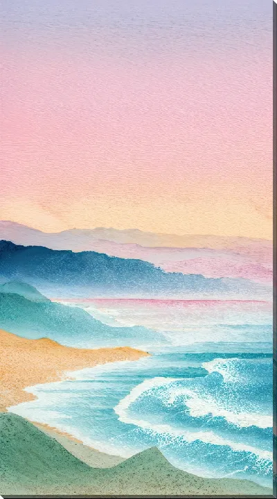 Картина маслом Морской пейзаж в розовых оттенках №27