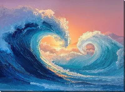 Картина маслом Две волны на закате