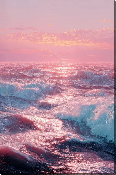 Картина маслом Морской пейзаж в розовых оттенках №29