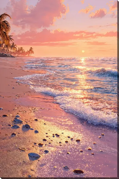 Картина маслом Морской пейзаж в розовых оттенках №32