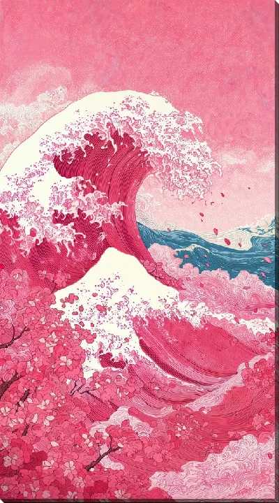 Картина маслом Морской пейзаж в розовых оттенках №33