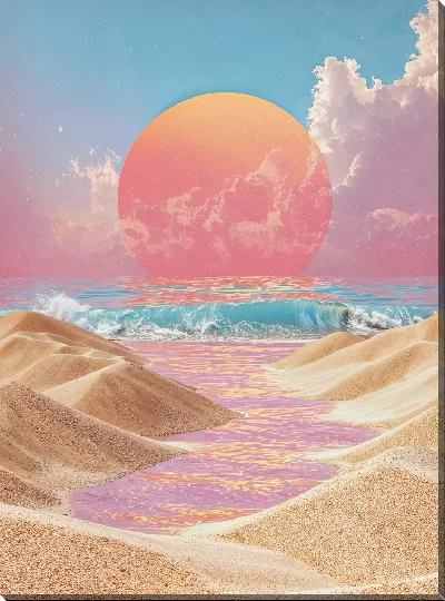 Картина маслом Барханы и море с Солнцем
