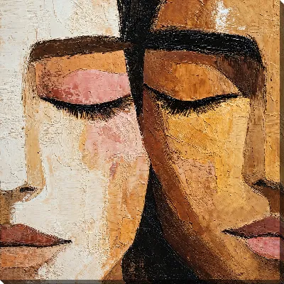 Картина маслом Два лица, глубоко погруженных в эмоции