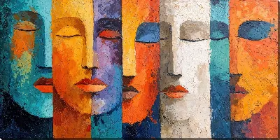 Картина маслом Разноцветные лица в вертикальных полосах