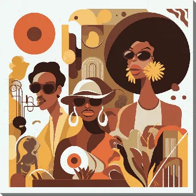 Картина маслом Три фигуры с афро в ретро стиле семидесятых