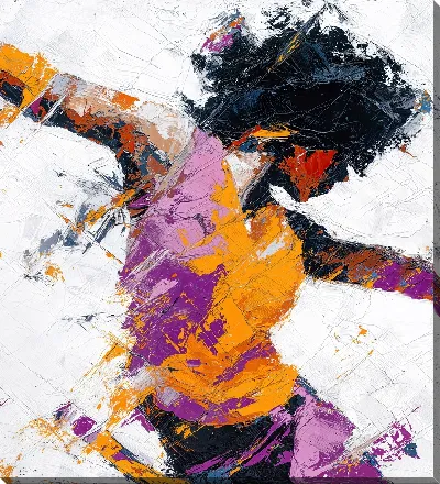 Картина маслом Абстрактный танцор в фиолетово-оранжевых тонах