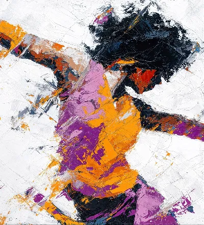 Плакат Абстрактный танцор в фиолетово-оранжевых тонах