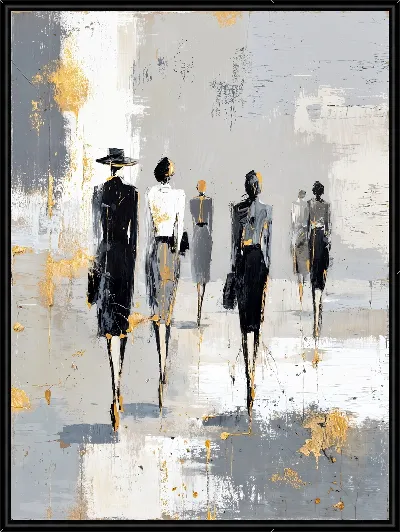 Картина Шесть женщин в сером черном белом и золоте