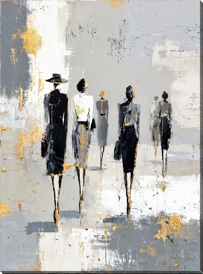 Картина маслом Шесть женщин в сером черном белом и золоте