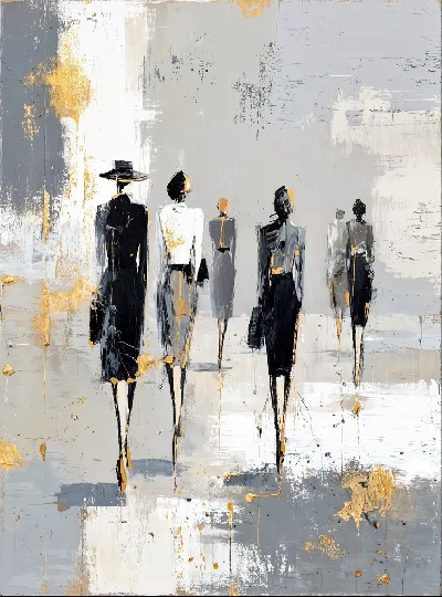 Плакат Шесть женщин в сером черном белом и золоте