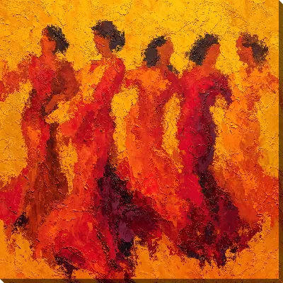 Картина маслом Абстрактные фигуры в тёплых тонах красного, оранжевого, бордового