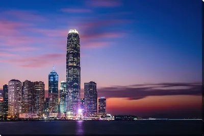 Постер Гонконг - торговый центр IFC на закате