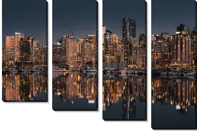 Модульная картина Город Ванкувер , гавань , ночные огни