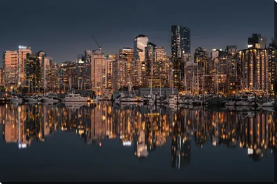 Постер Город Ванкувер , гавань , ночные огни