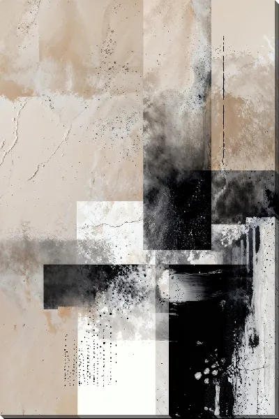 Картина маслом Абстрактное искусство черного и белого с текстурой и формами на фоне