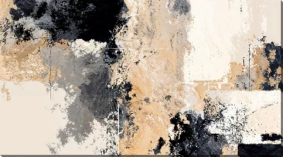 Картина маслом Абстрактный рисунок в черных и бежевых цветах с текстурой на светлом фоне