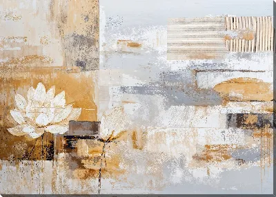 Картина маслом Белые цветаки лотоса на фоне абстрактных форм и мягких цветов