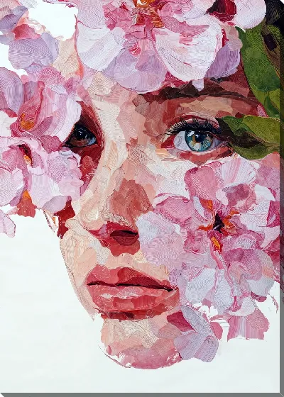 Картина маслом Лицо женщины, окруженное цветами