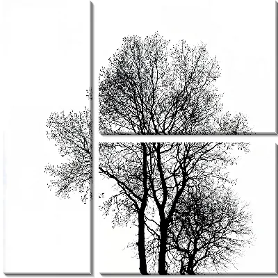 Модульная картина Деревья на белом фоне в зимний день без листвы