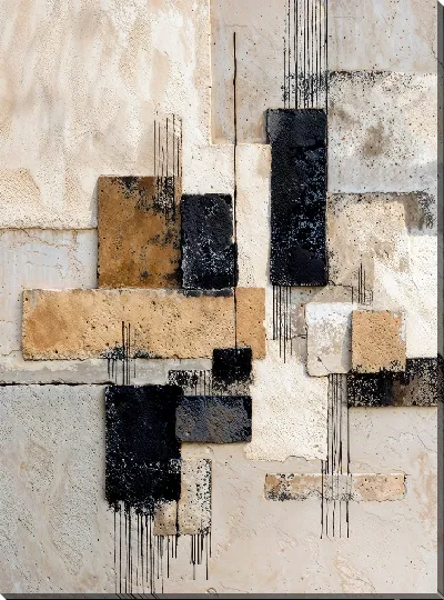 Картина маслом Абстрактная композиция из текстур и форм на стене