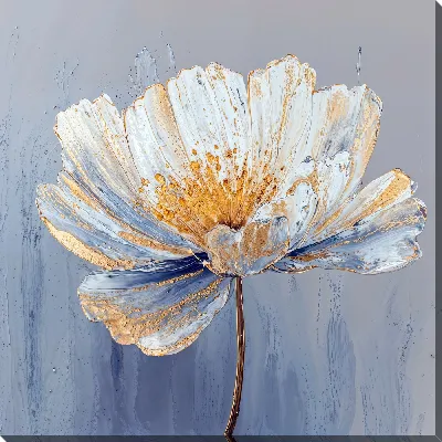 Картина маслом Цветок с золотыми деталями на сером фоне