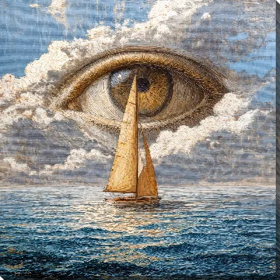 Картина маслом Семь ветров на воде и большое глазное яблоко в небе