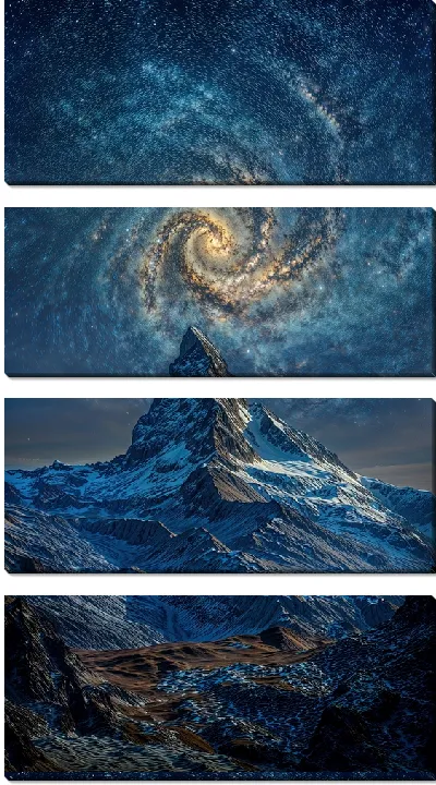 Модульная картина Высокая гора под ночным небом с галактикой