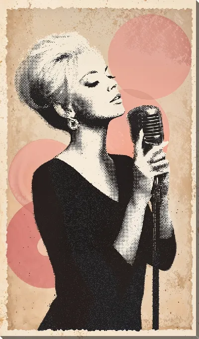 Картина маслом Женщина поет в микрофон на фоне кругов