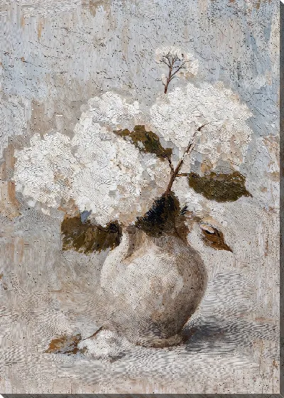 Картина маслом Цветы в вазе на фоне нейтрального цвета