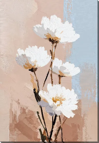 Картина маслом Цветы на фоне светлой стены с нежными оттенками в спокойном окружении