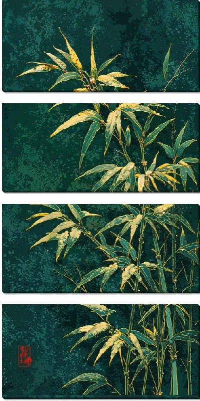 Модульная картина Бамбук на фоне зеленого цвета в солнечный день