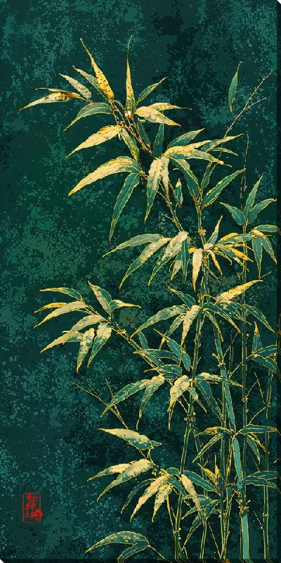 Картина маслом Бамбук на фоне зеленого цвета в солнечный день