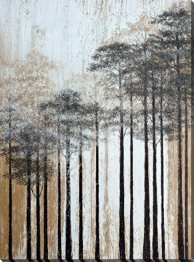 Картина маслом Лесные деревья на фоне светлого неба