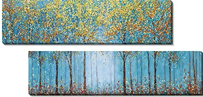 Модульная картина Осень в лесу с деревьями и разноцветными листьями