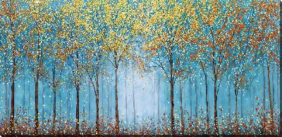 Картина маслом Осень в лесу с деревьями и разноцветными листьями