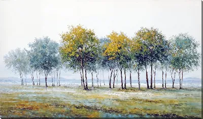 Картина маслом Деревья на фоне ландшафта и неба в ясный день