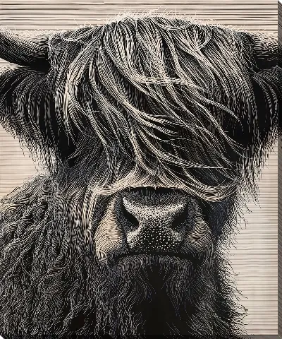 Картина маслом Крупный план быкас длинной шерстью